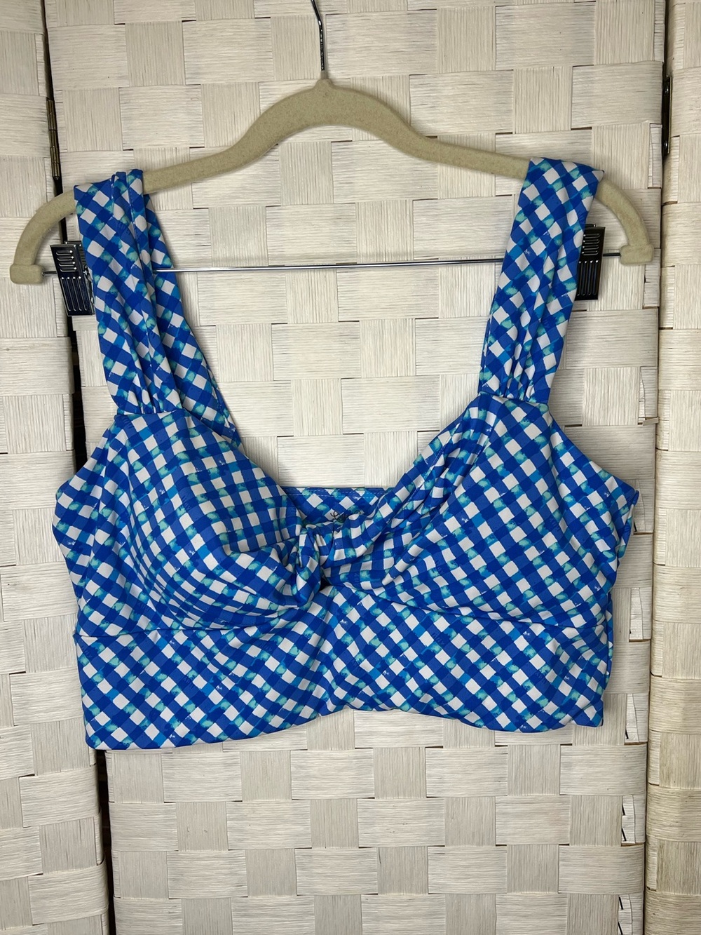 Lilly Pulitzer Luxletic Blue Gingham Ruched Crop Top Size Large